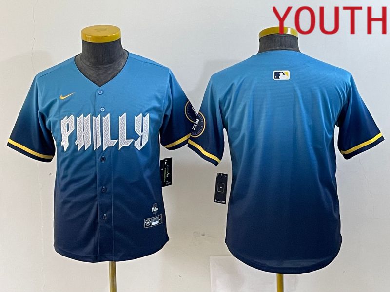 Youth Philadelphia Phillies Blank Blue City Edition Nike 2024 MLB Jersey style 1